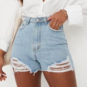 Missguided size 12 recycled blue ripped high waisted denim mom shorts